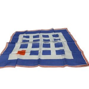 Vera Neumann Scarf Blue White Grid Square Silk Hand Rolled Edge Designer